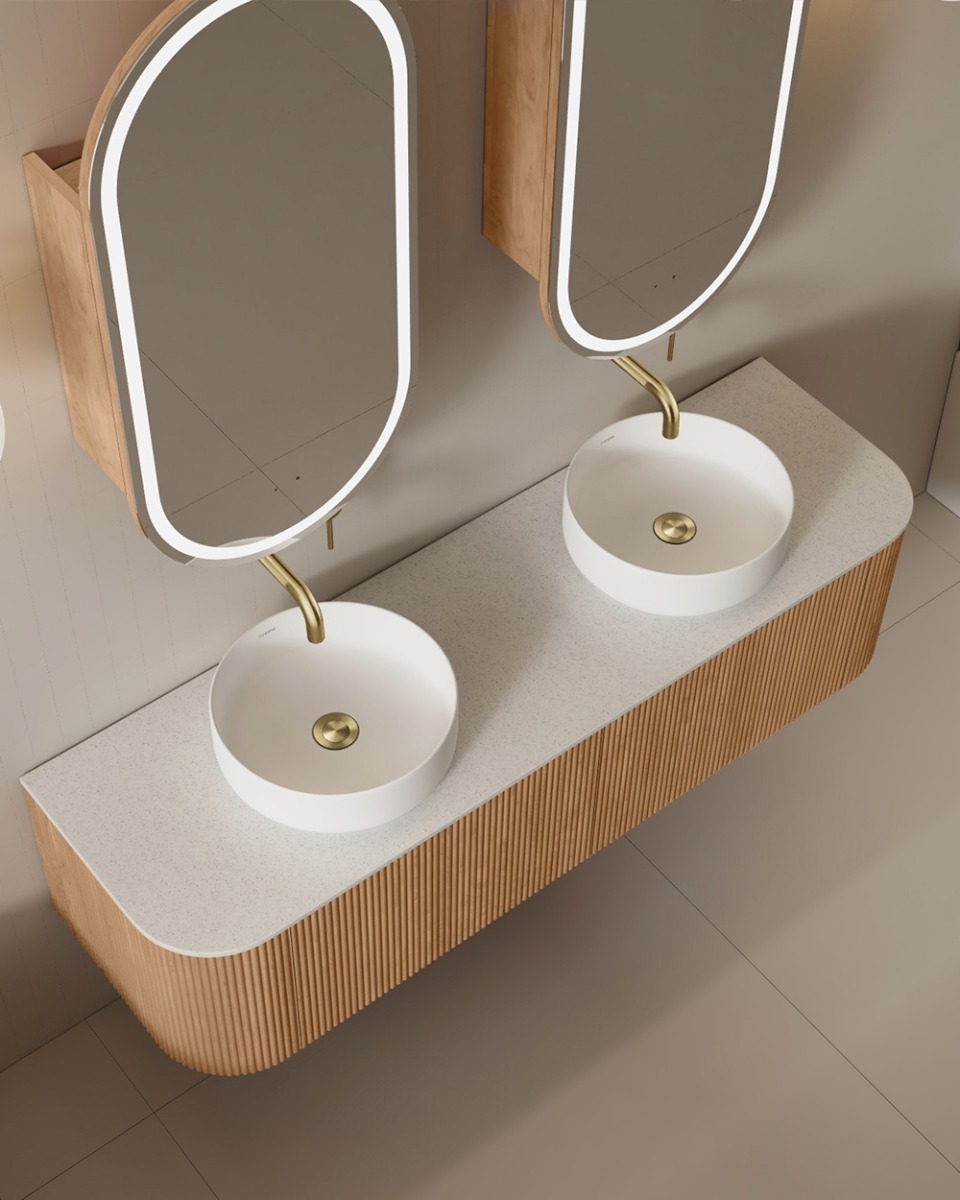 Joslin 1500mm Ash Wood Wall Hung Double Vanity with Stone Countertop