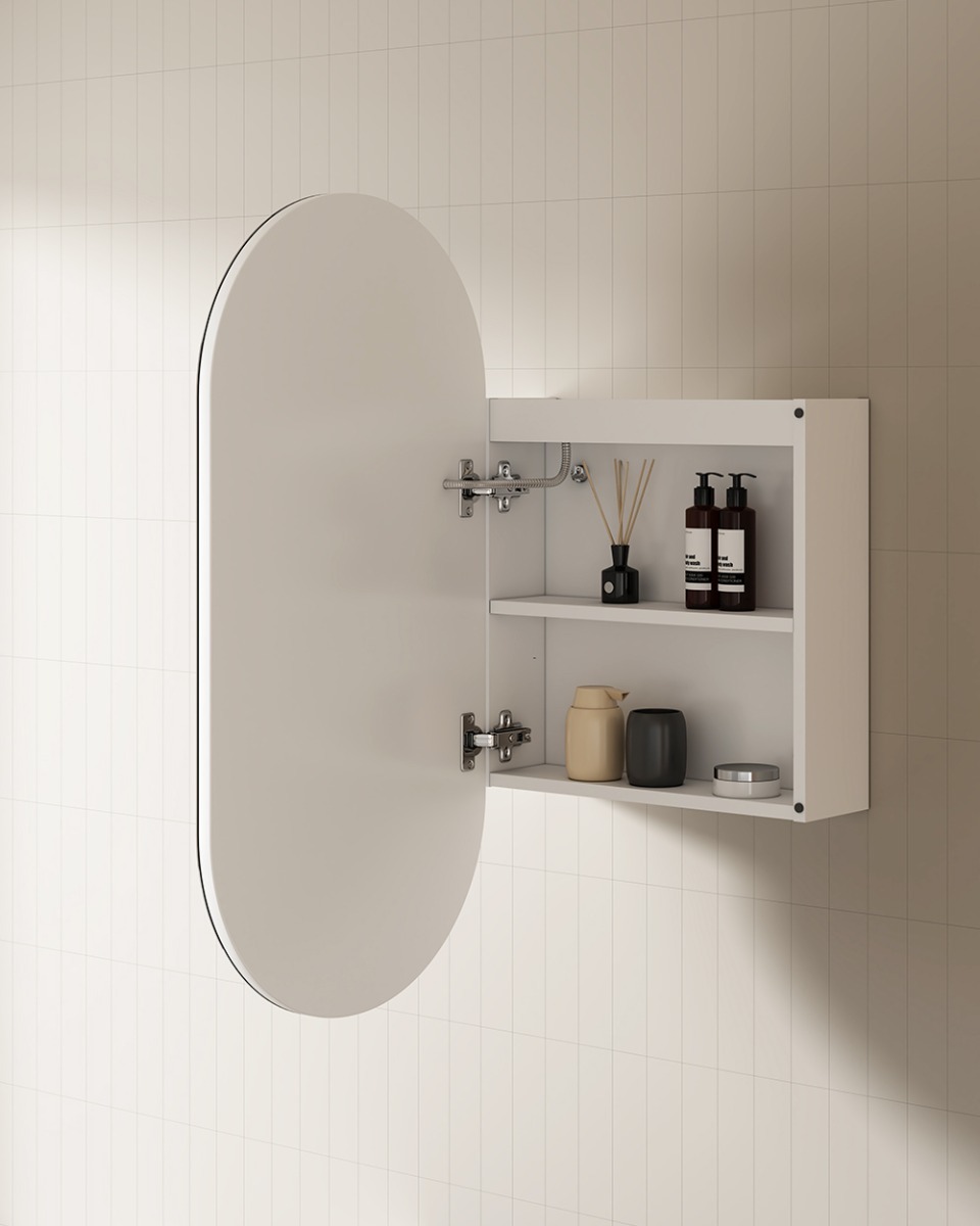 Rosella Matte White 450mm Pill LED Mirrored Shaving Cabinet