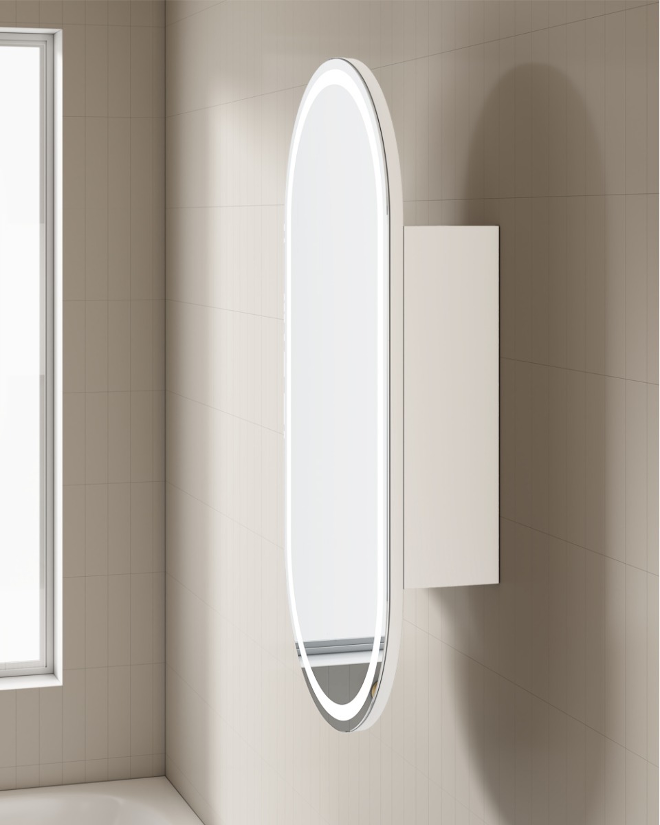 Rosella Matte White 450mm Pill LED Mirrored Shaving Cabinet