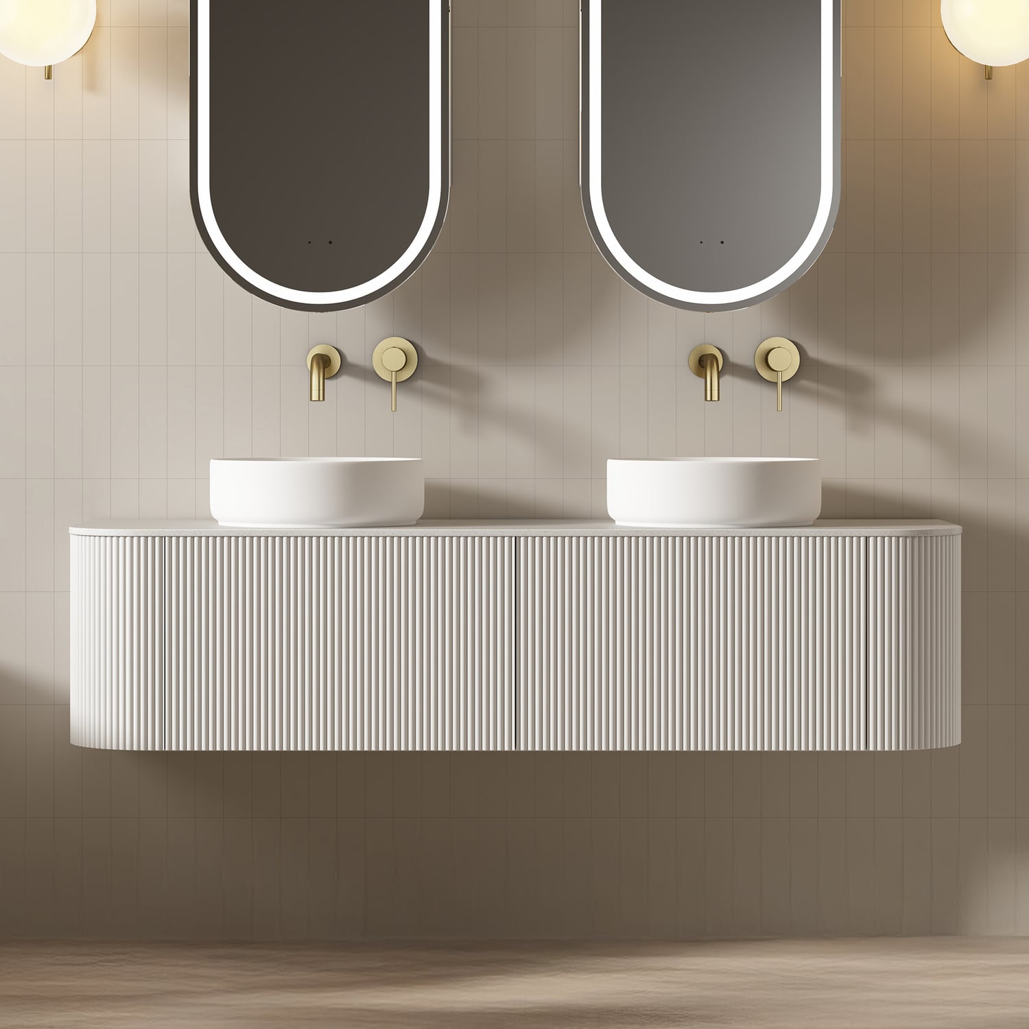Joslin 1500mm Matte White Wall Hung Double Vanity with Stone Countertop