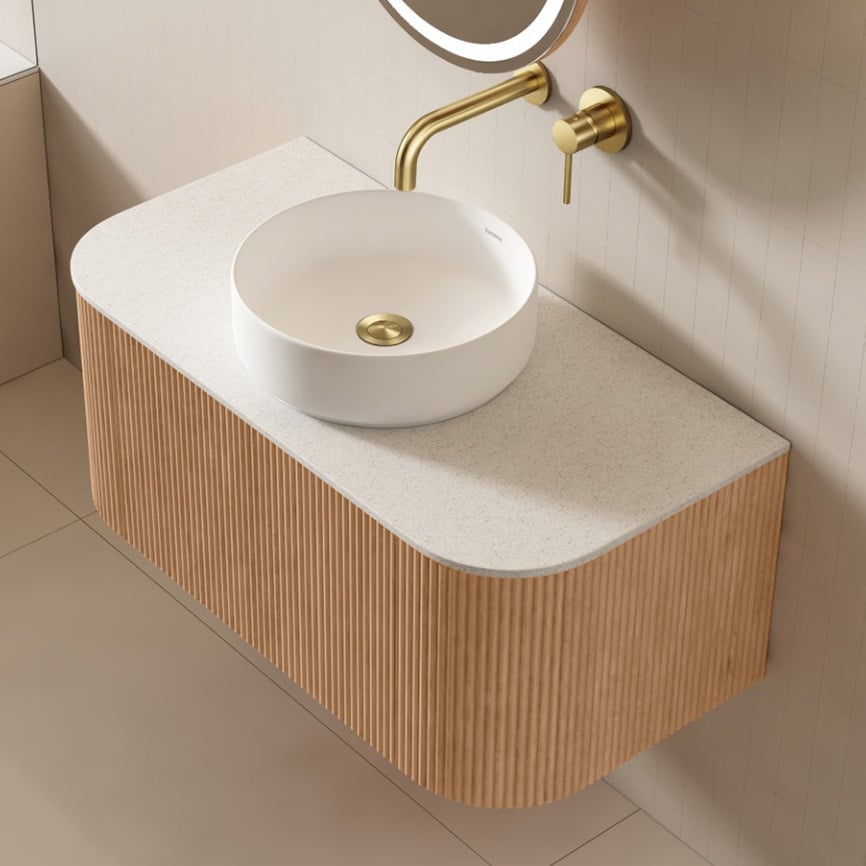 Joslin 900mm Ash Wood Wall Hung Single Vanity with Stone Countertop