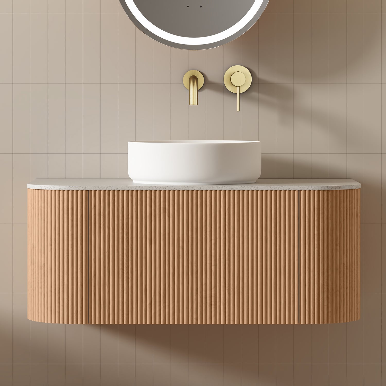 Joslin 900mm Ash Wood Wall Hung Single Vanity with Stone Countertop