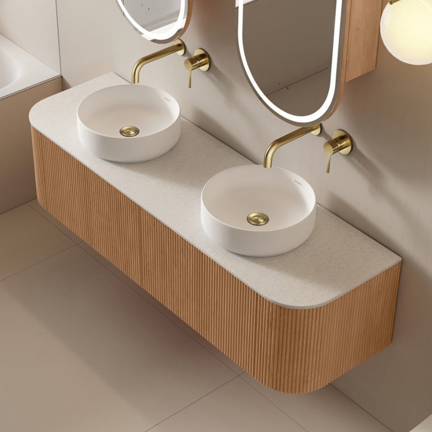 Joslin 1500mm Ash Wood Wall Hung Double Vanity with Stone Countertop