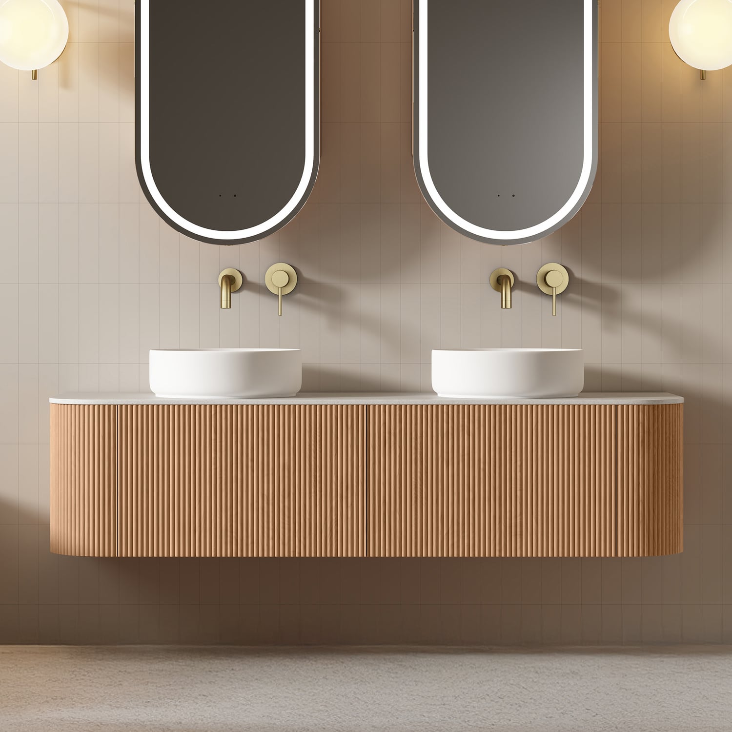 Joslin 1500mm Ash Wood Wall Hung Double Vanity with Stone Countertop