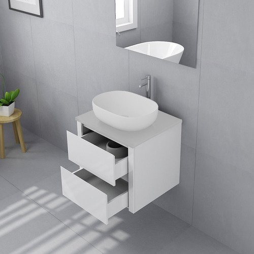 Palazzo 600mm Matte White Wall Hung Single Vanity with Stone Countertop