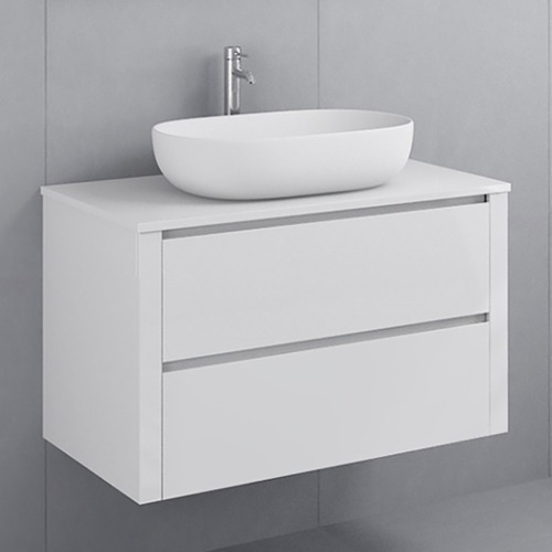 Palazzo 900mm Matte White Wall Hung Single Vanity with Stone Countertop