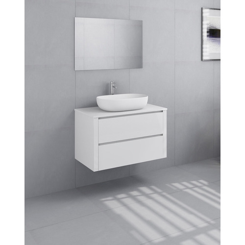 Palazzo 900mm Matte White Wall Hung Single Vanity with Stone Countertop