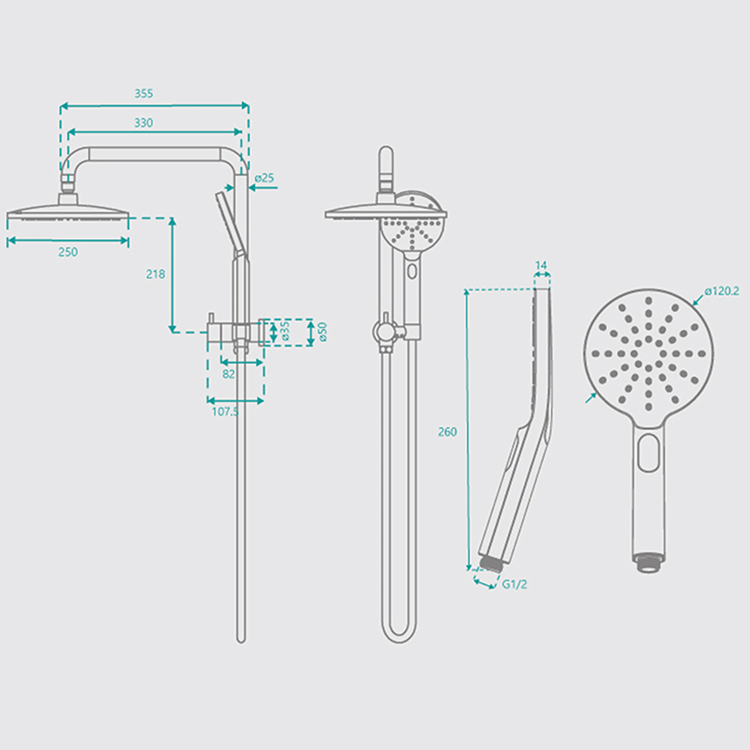 Rosa-250mm-Short-Twin-Shower