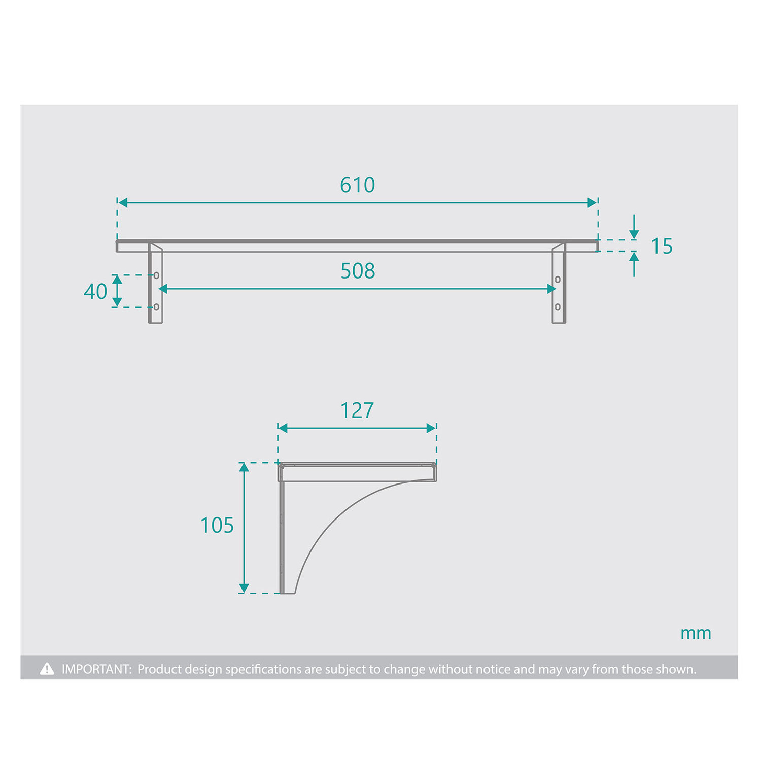 600mm Chrome Stainless Steel Shower Shelf