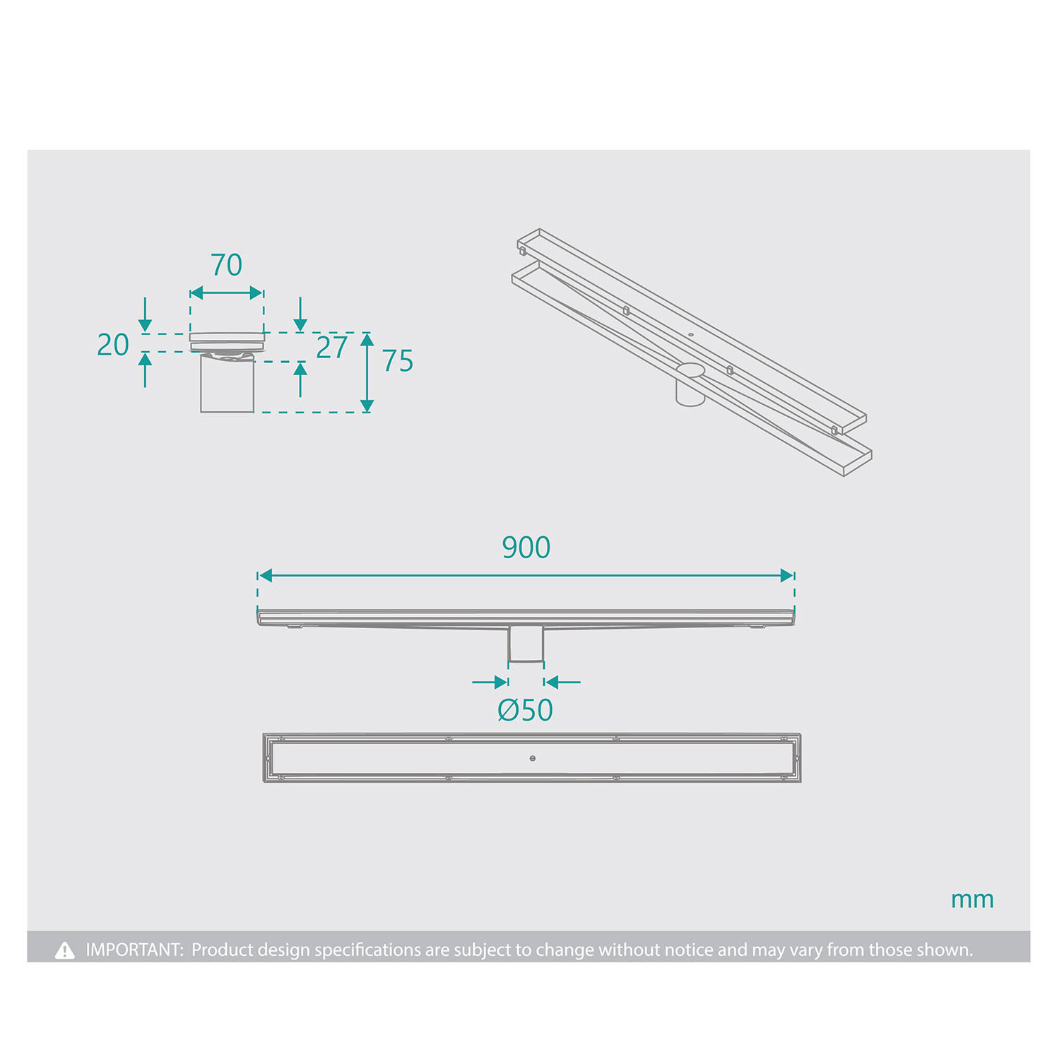Stainless Steel Tile Insert Linear Shower Grate with 50mm Outlet