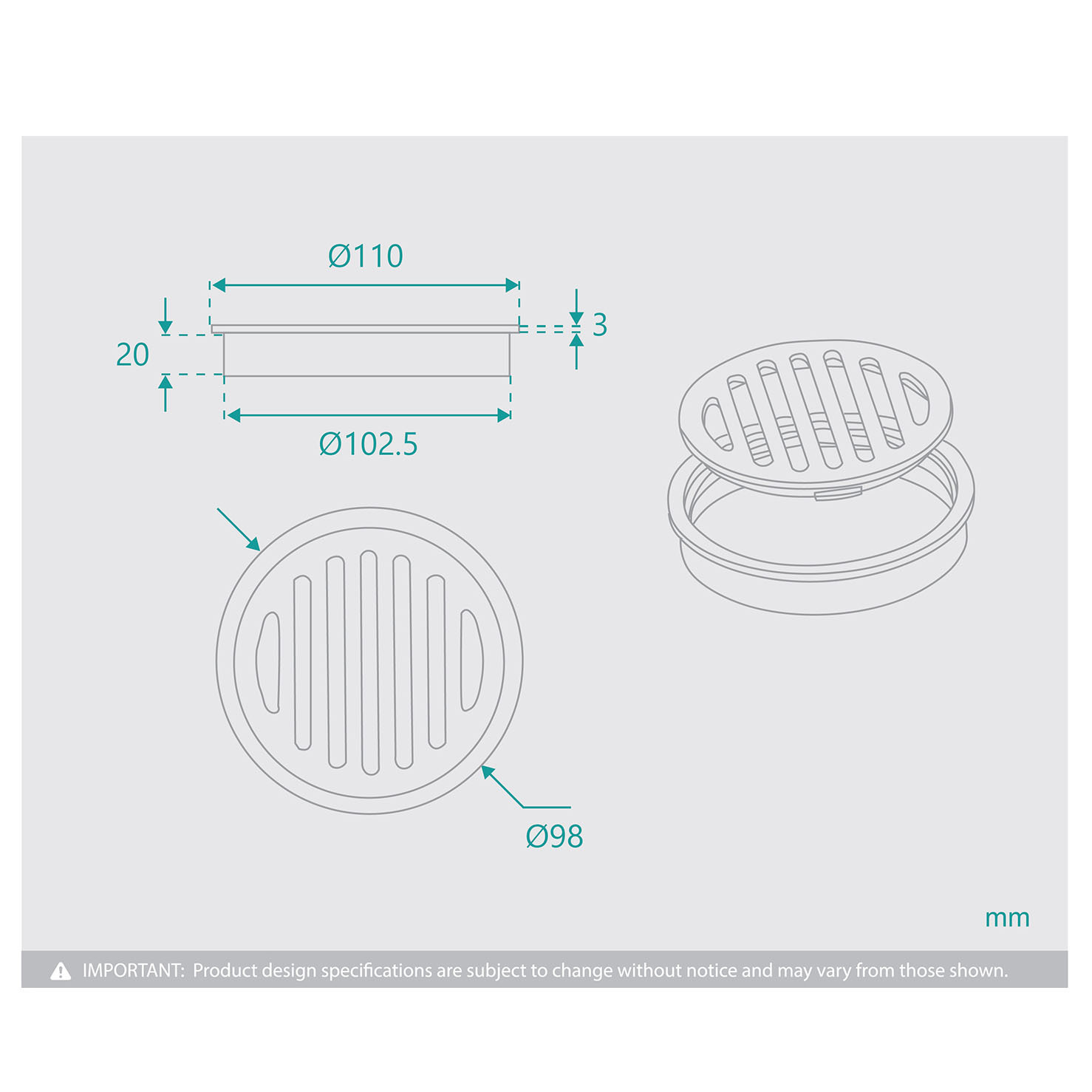 Slotted Black 110mm Stainless Steel Shower Floor Waste