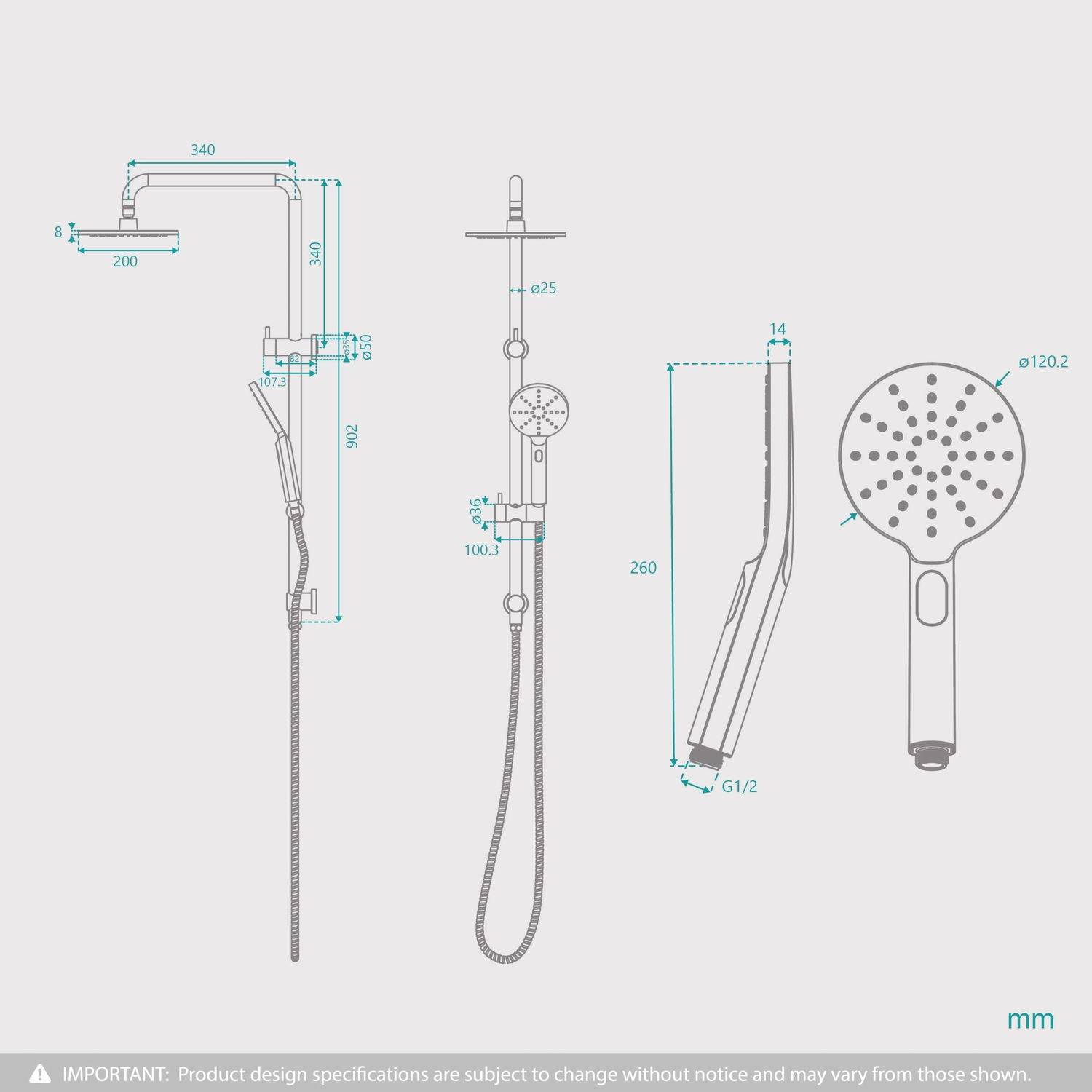 Rosa 200m Square Gooseneck Twin Shower