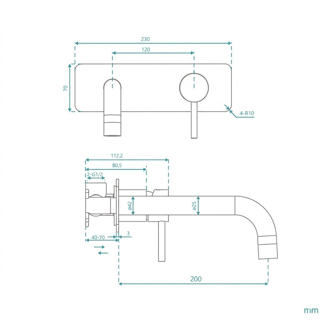 Rosa Backplate 200mm Bath/Basin Wall Mixer Set