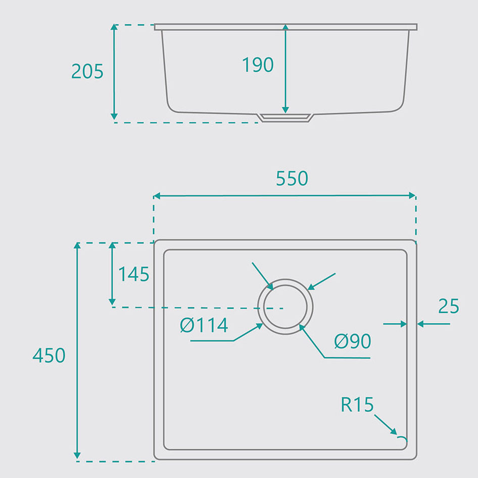 Ontario 550mm Single Granite Kitchen Sink