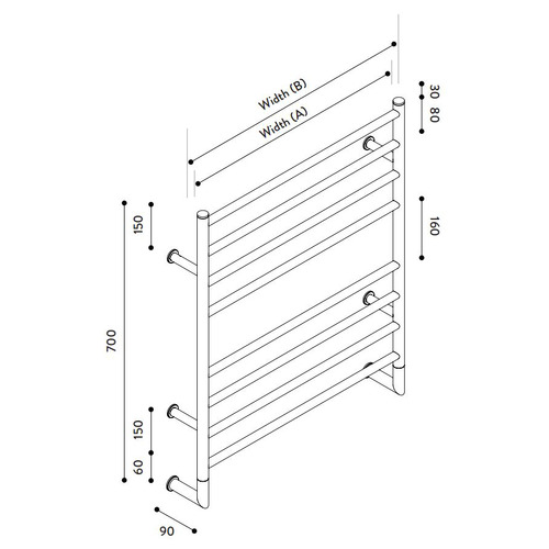 Hydrotherm H2 Series 8 Bar Heated Towel Rail