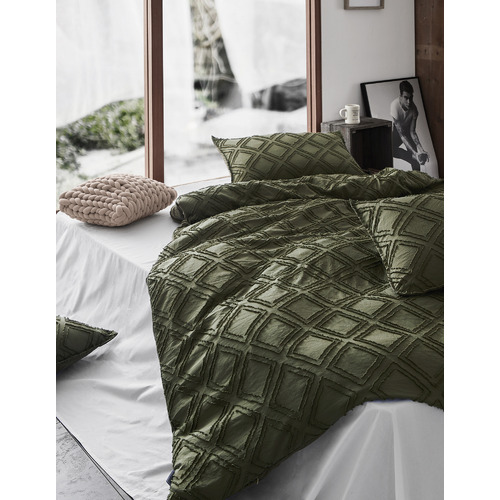 CleverPolly Khaki Green Sadie Microfibre Quilt Cover Set | Temple & Webster