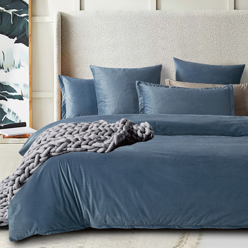CleverPolly Ash Blue Emily Corduroy Velvet Quilt Cover Set Temple