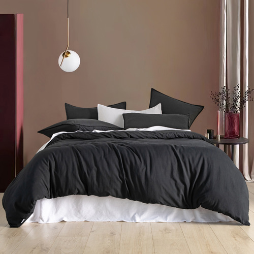 Black Brett Vintage Washed Microfibre Quilt Cover Set