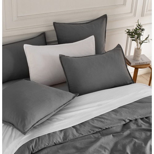 Grey Brett Vintage Washed Microfibre Quilt Cover Set
