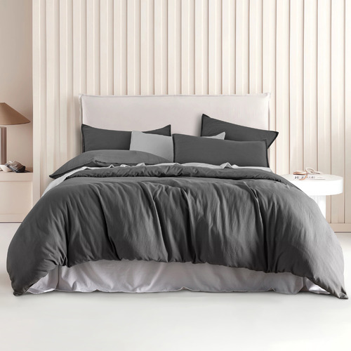 Grey Brett Vintage Washed Microfibre Quilt Cover Set