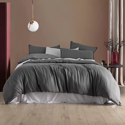 Grey Brett Vintage Washed Microfibre Quilt Cover Set