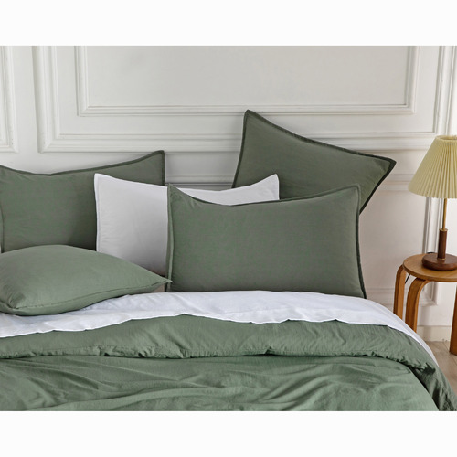 Khaki Green Brett Vintage Washed Microfibre Quilt Cover Set