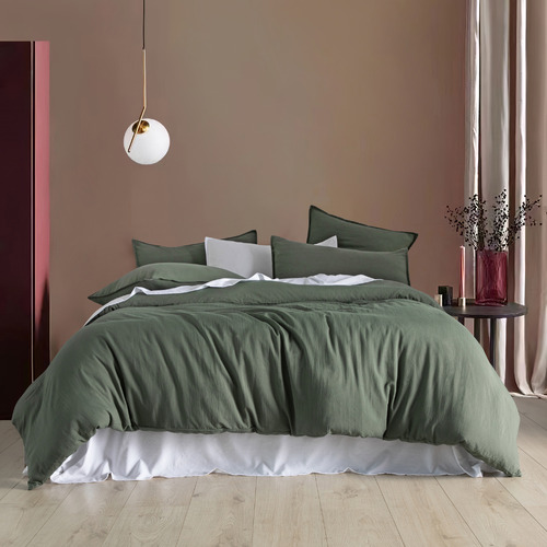 Khaki Green Brett Vintage Washed Microfibre Quilt Cover Set