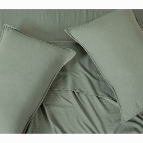 Khaki Green Brett Vintage Washed Microfibre Quilt Cover Set