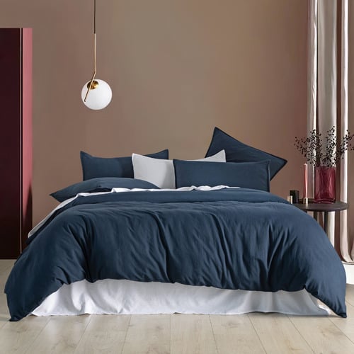 Navy Brett Vintage Washed Microfibre Quilt Cover Set
