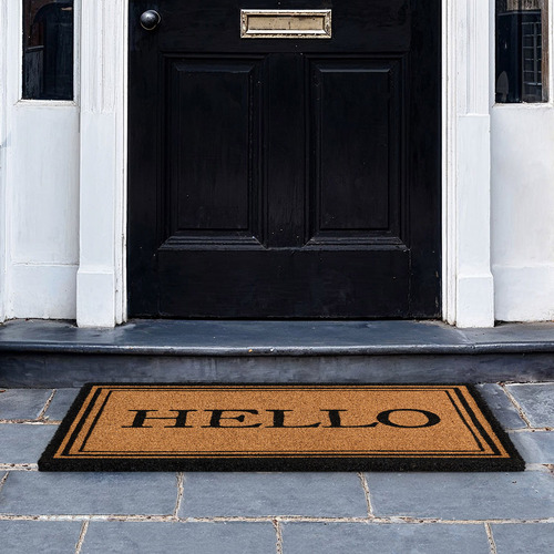 Black Oxford Hello Coir Rug