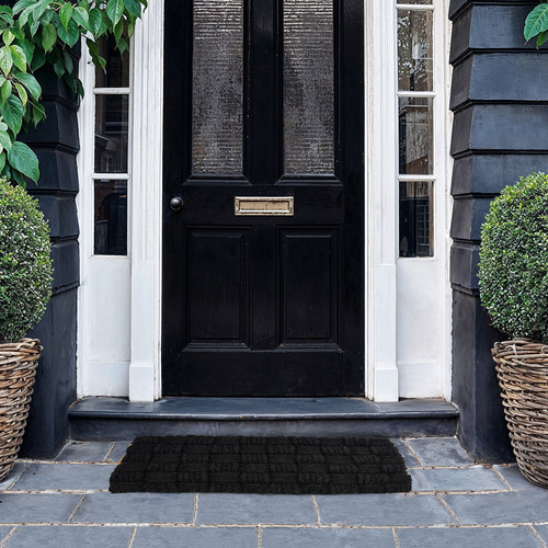 Black Maine Hand-Knotted Coir Doormat