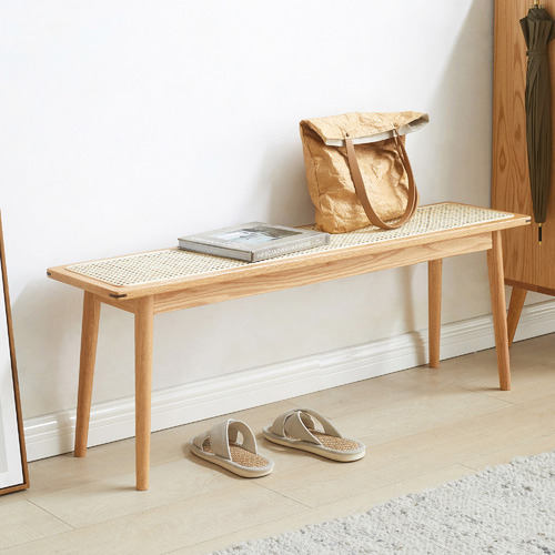 Zaynah Oak Wood & Rattan Ottoman Bench