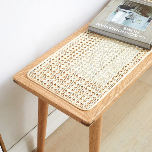 Zaynah Oak Wood & Rattan Ottoman Bench