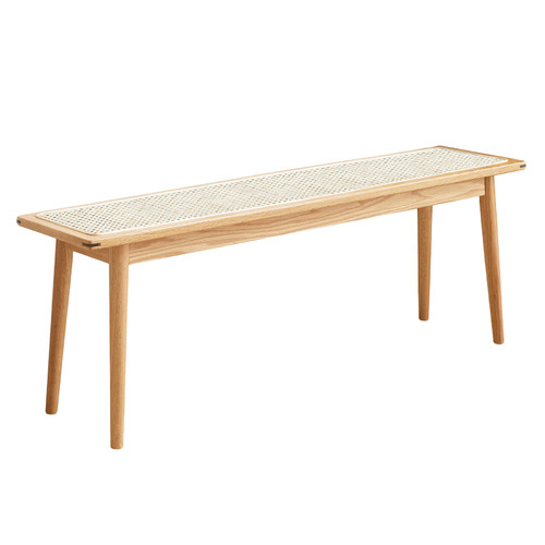 Zaynah Oak Wood & Rattan Ottoman Bench
