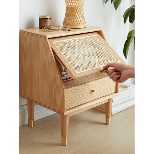 Modern Collective Marcela American Oak Wood Bedside Table Temple