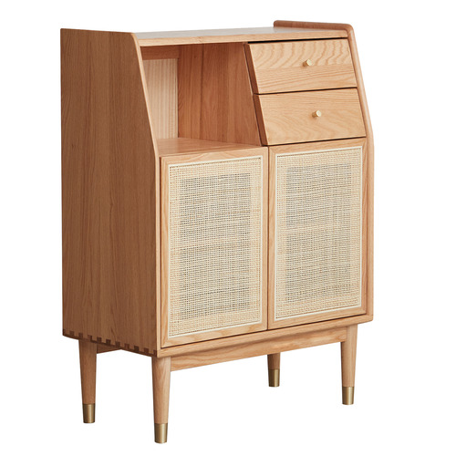 Tyreece Oak Wood & Rattan Sideboard