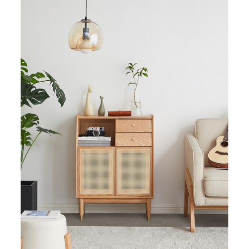 Tyreece Oak Wood & Rattan Sideboard