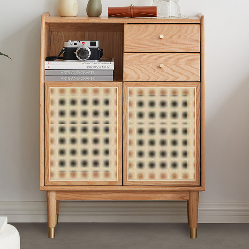 Tyreece Oak Wood & Rattan Sideboard