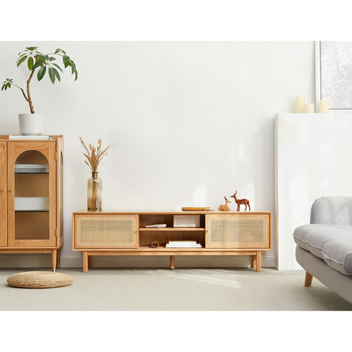 Tyreece Oak Wood & Rattan TV Unit