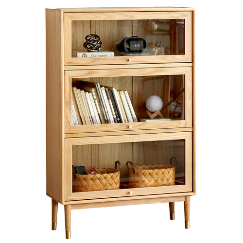 Baros 3 Shelf Oak Wood Display Cabinet