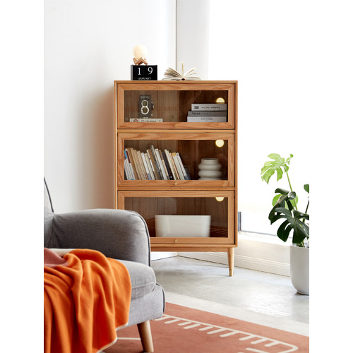 Baros 3 Shelf Oak Wood Display Cabinet