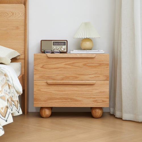 Tevy American Oak Wood Bedside Table
