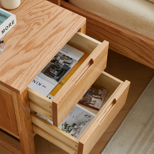 Ivy 2 Drawer American Oak Wood Bedside Table
