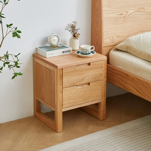 Ivy 2 Drawer American Oak Wood Bedside Table
