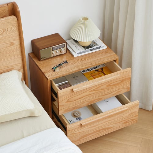Tevy American Oak Wood Bedside Table