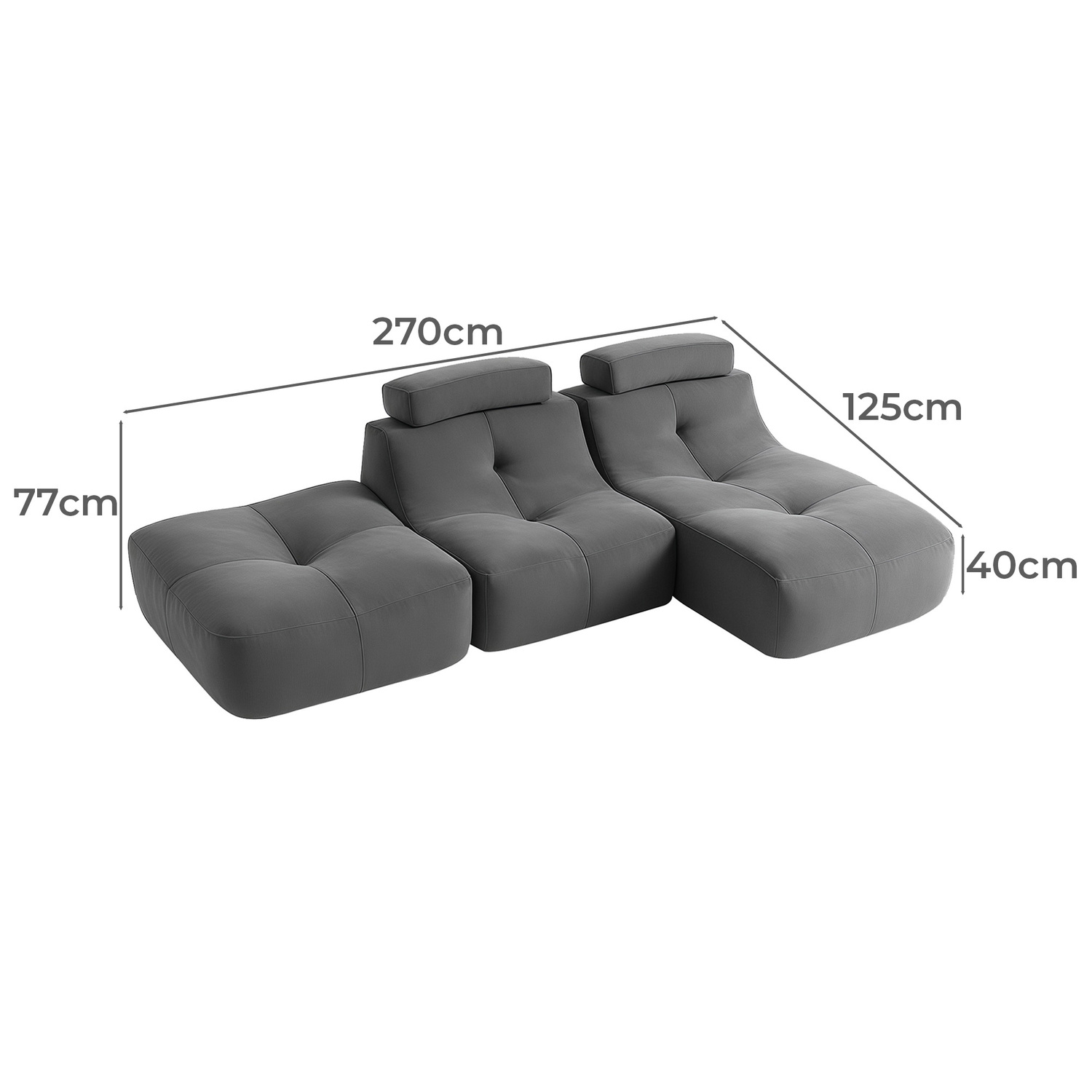 Ava 4 Seater Upholstered Modular Sofa with Chaise