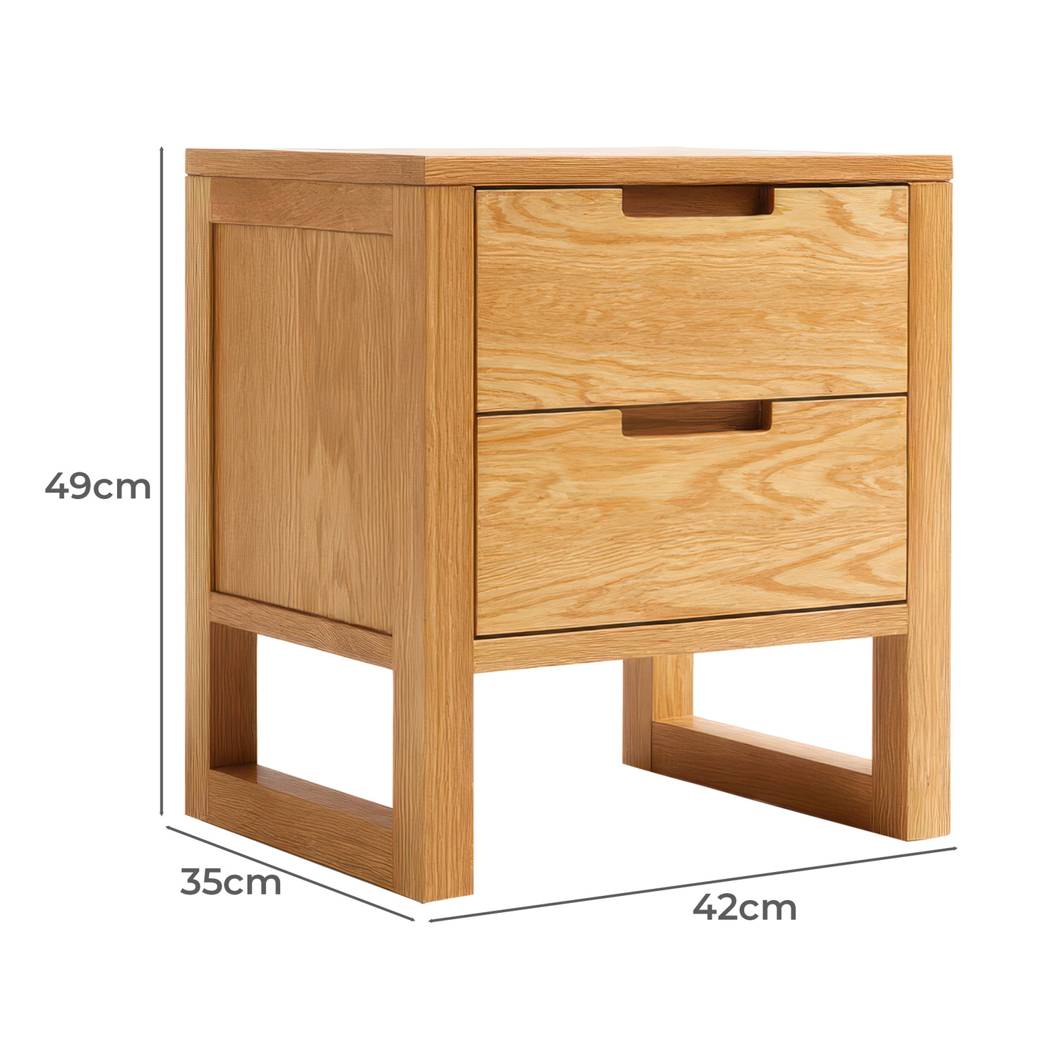 Ivy 2 Drawer American Oak Wood Bedside Table