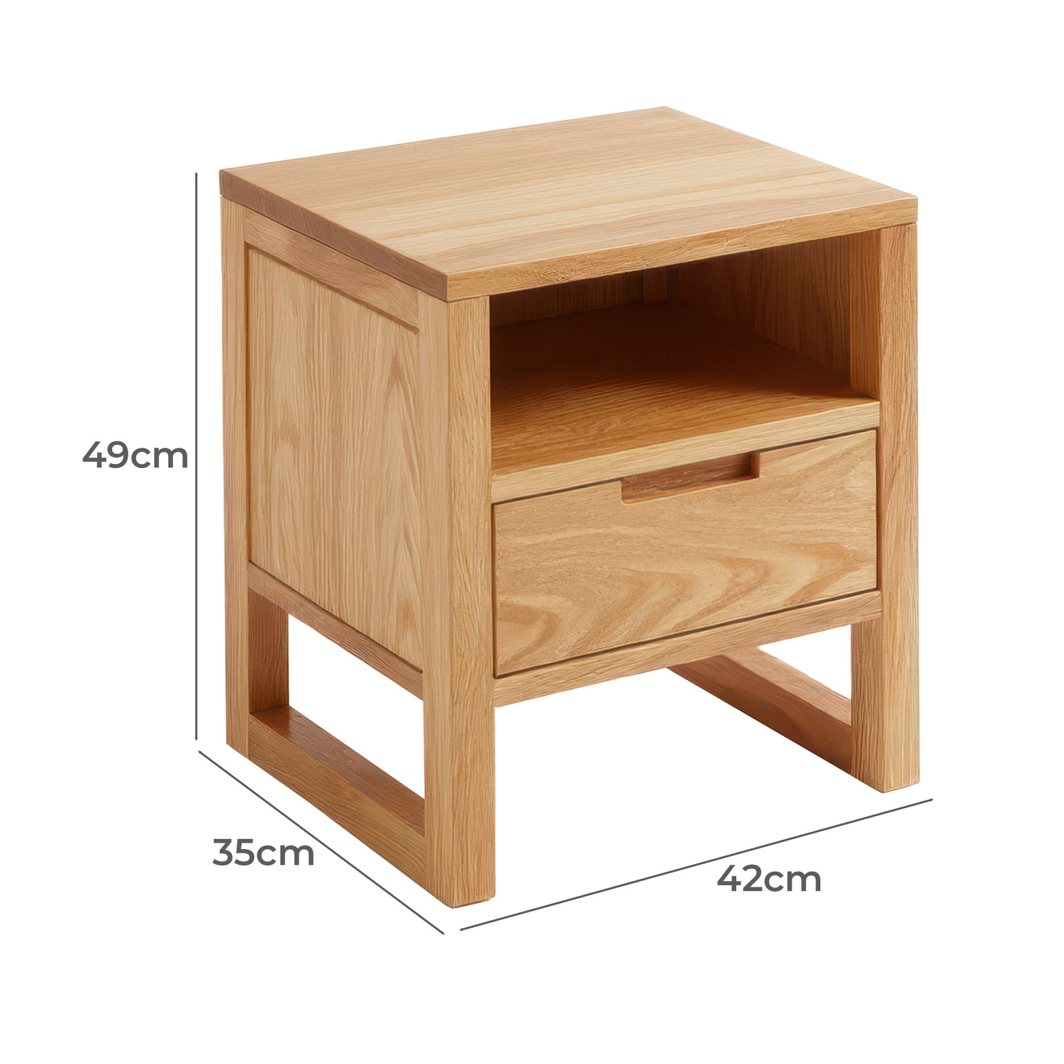 Ivy 1 Drawer American Oak Wood Bedside Table
