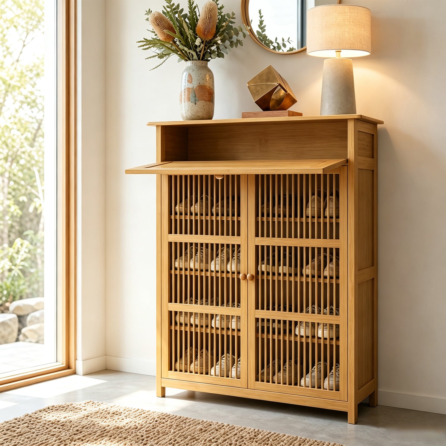 Ollie 2 Door Bamboo Shoe Storage Cabinet