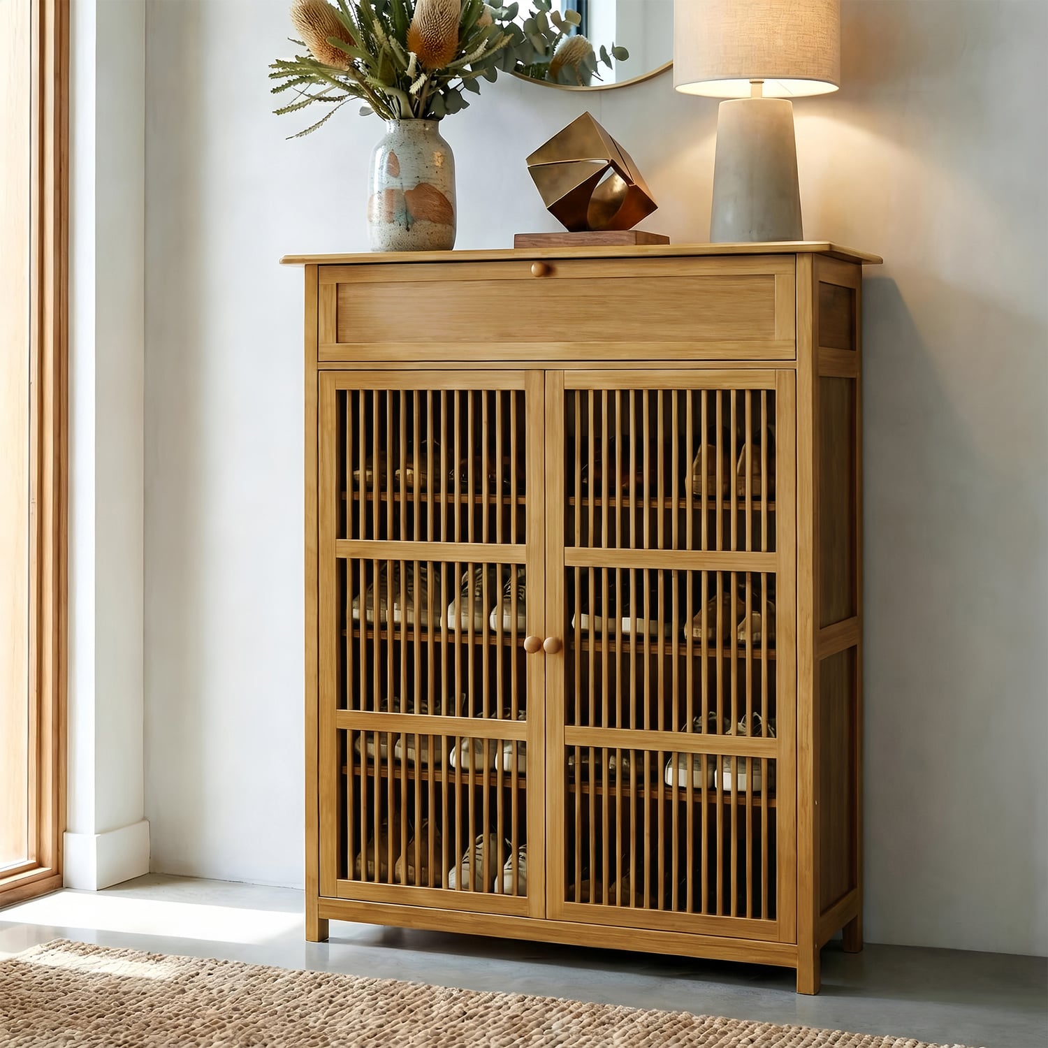 Ollie 2 Door Bamboo Shoe Storage Cabinet